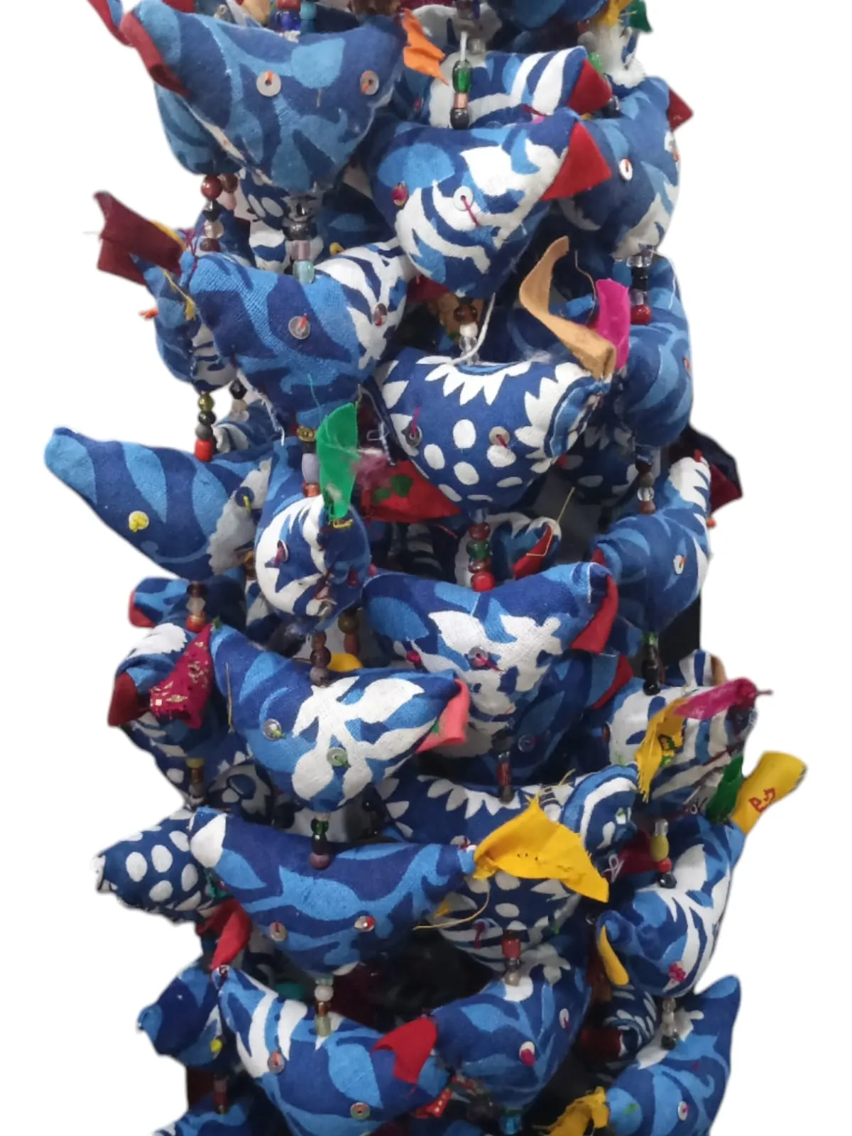 10 Tota Bird Bell Indigo Blue Recycled Cotton Stuffed Small Birds Beads Bell Prosperity Hens Boho Home Decor Ornaments Wholesale Lot