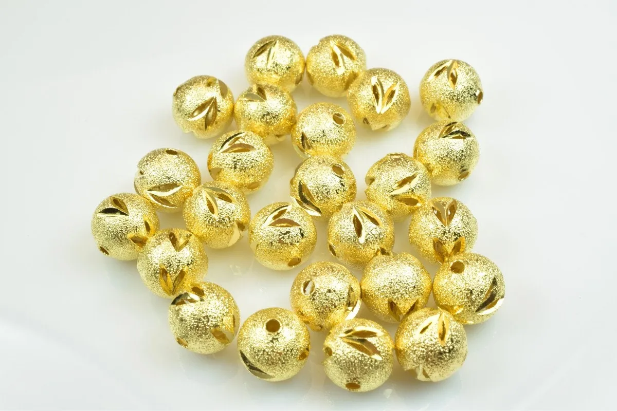 100 PCs Gold Plated Carved Round Beads 8mm/10mm Diamond Cut