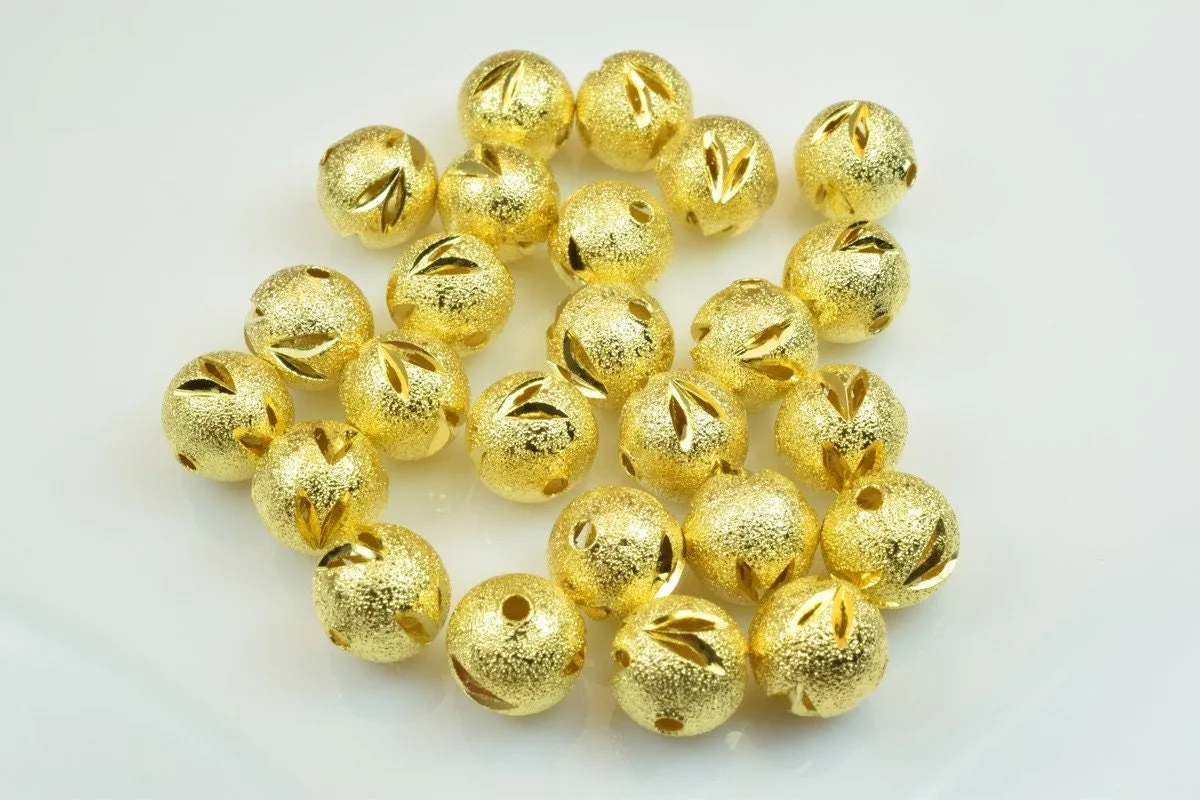 100 PCs Gold Plated Carved Round Beads 8mm/10mm Diamond Cut