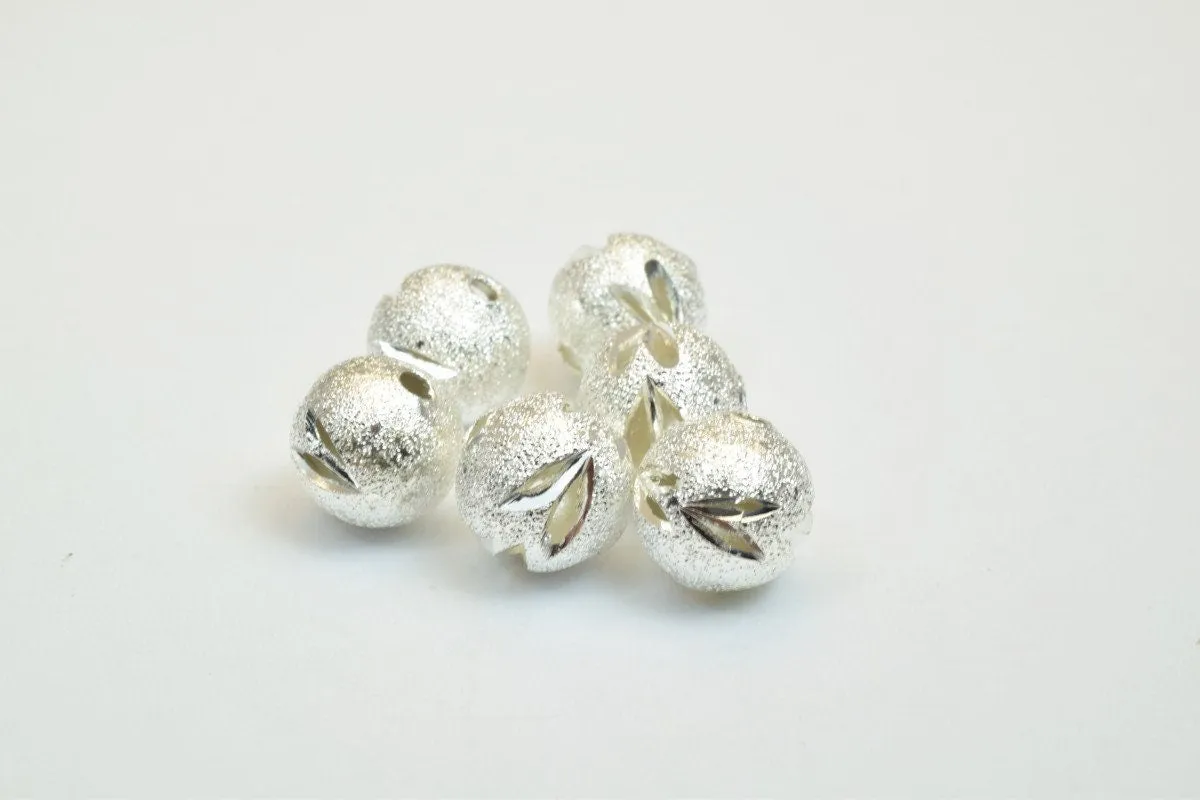 100 PCs Silver Plated Carved Round Beads 6mm/8mm/10mm Diamond Cut