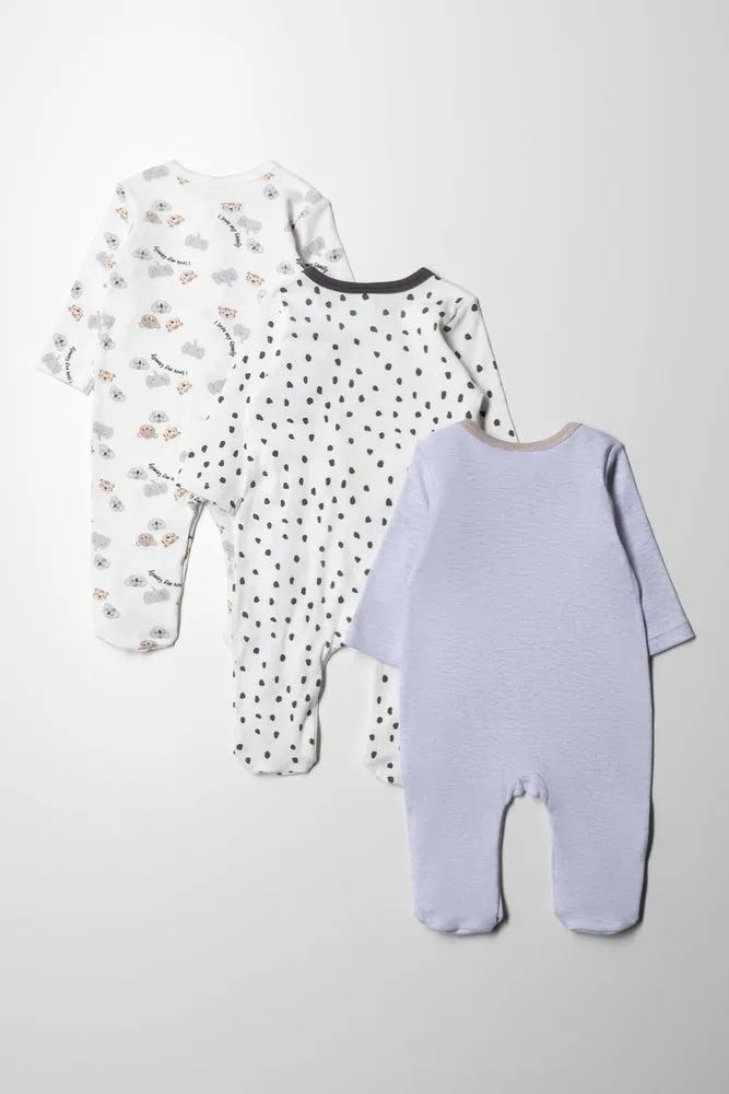 3 Pack Baby-Grow Uni Blue