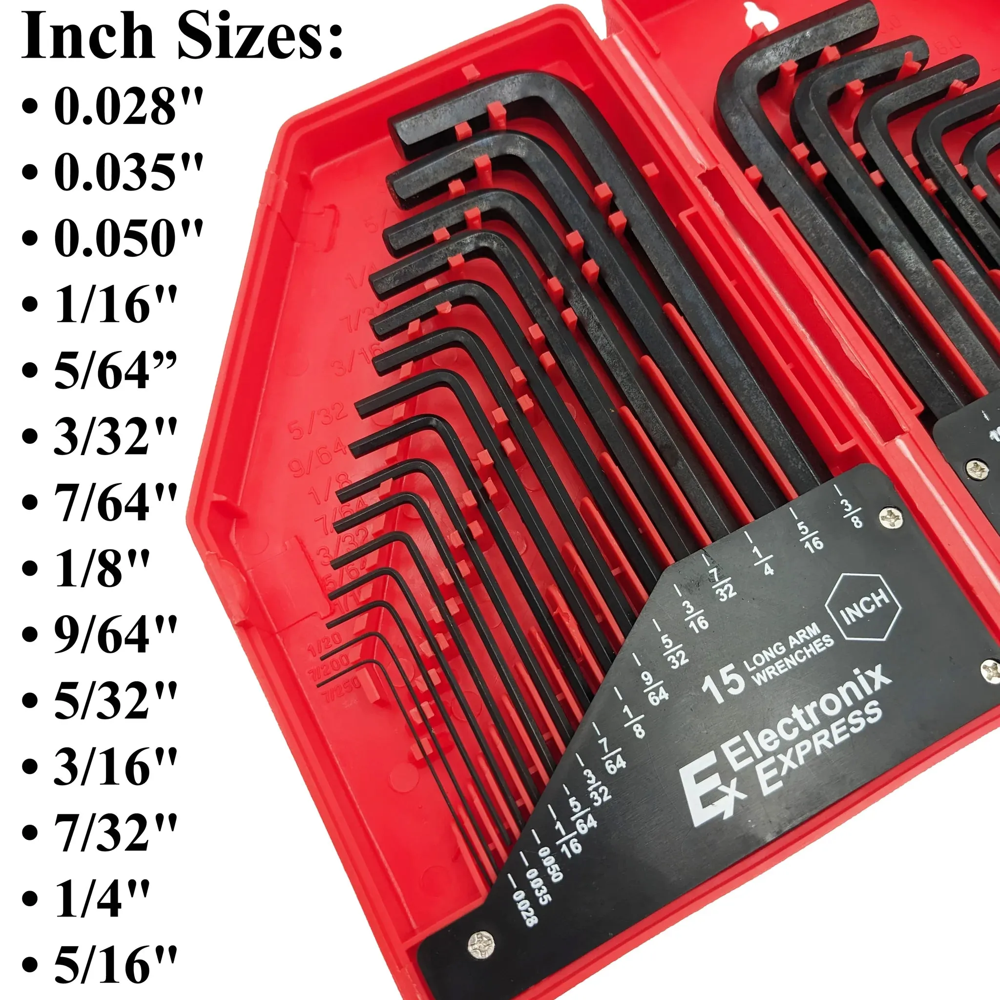 30 Piece Hex Wrench Set, Popular Inches and Metric Sizes with Red Storage Case