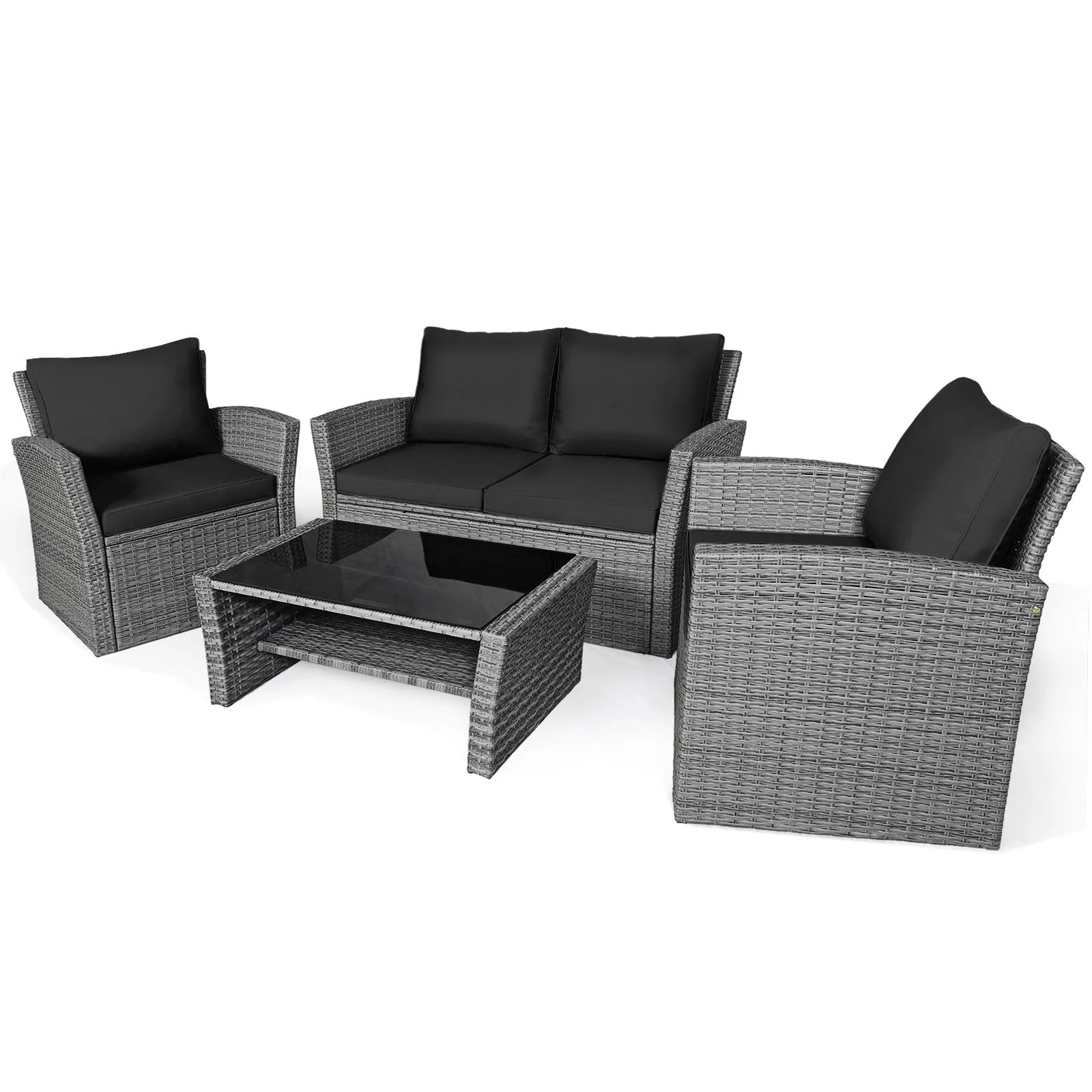 4pc Wicker Rattan Patio Furniture Set with Table - Black