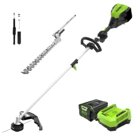 80V 16" Cordless Battery String Trimmer (Attachment Capable) & 16-Inch Hedge Trimmer Attachment Combo Kit w/ 2.0Ah Battery & Charger