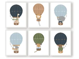Animals in Balloons Nursery Prints - Set of 6