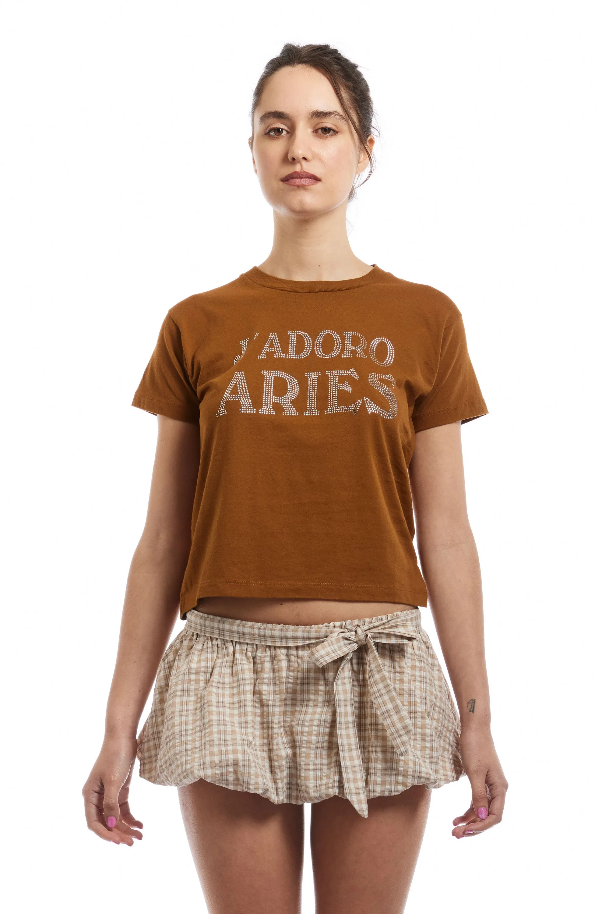 ARIES - J'ADORO ARIES DIAMANTE SS BABY TEE BROWN