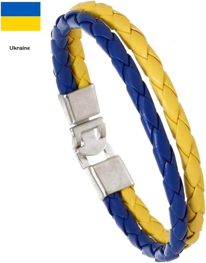 Aspcsmomt Flag Coloring Woven Leather Bracelet,PU Wrap Bangle with Alloy Clasp,National Cuff Rope Wristband Jewelry for Adults Mens Women