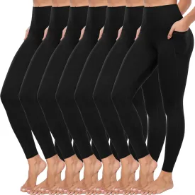 ATHVOTAR Leggings with Pockets for Women, 7 Packs High Waisted Workout Tummy Control Yoga Pants