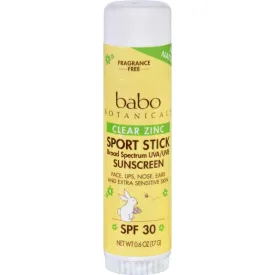 Babo Botanicals Clear Zinc Sport Stick - Unscented Spf 30 - .6 Oz - Case Of 12