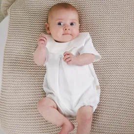 Baby Gi White Cotton Romper with Pique Collar