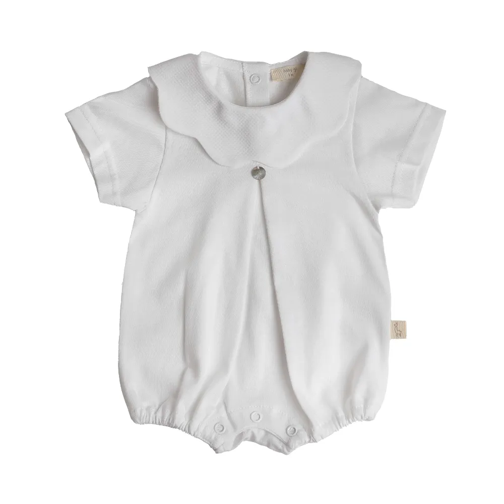 Baby Gi White Cotton Romper with Pique Collar