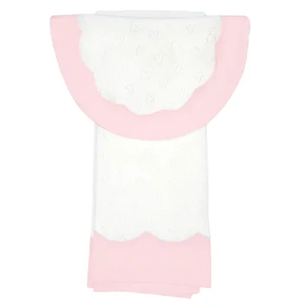 Baby Scalloped Heart Cotton Knit Bib & Burp Set-Pink