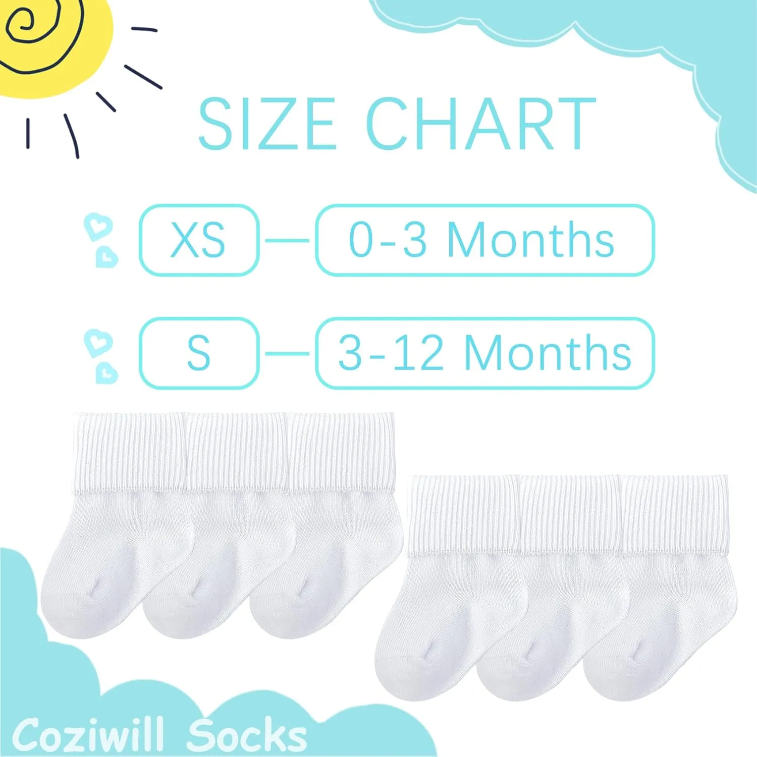 Baby Socks Newborn Seamless Crew Socks Infant Turn Cuff Socks Baptism Christening Baby Girls Boys 0-3/3-12 months 6/12 Pack
