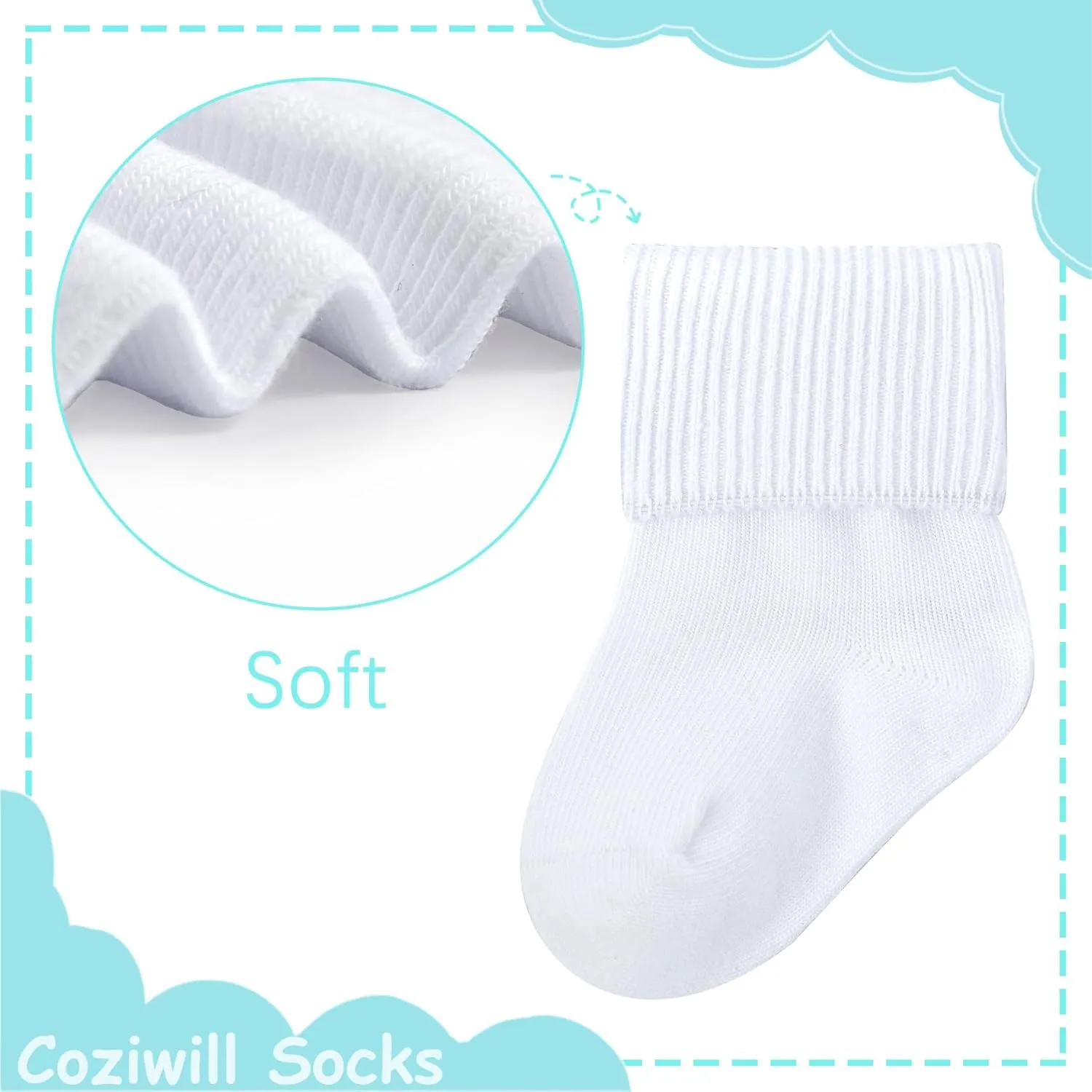 Baby Socks Newborn Seamless Crew Socks Infant Turn Cuff Socks Baptism Christening Baby Girls Boys 0-3/3-12 months 6/12 Pack