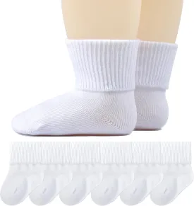 Baby Socks Newborn Seamless Crew Socks Infant Turn Cuff Socks Baptism Christening Baby Girls Boys 0-3/3-12 months 6/12 Pack