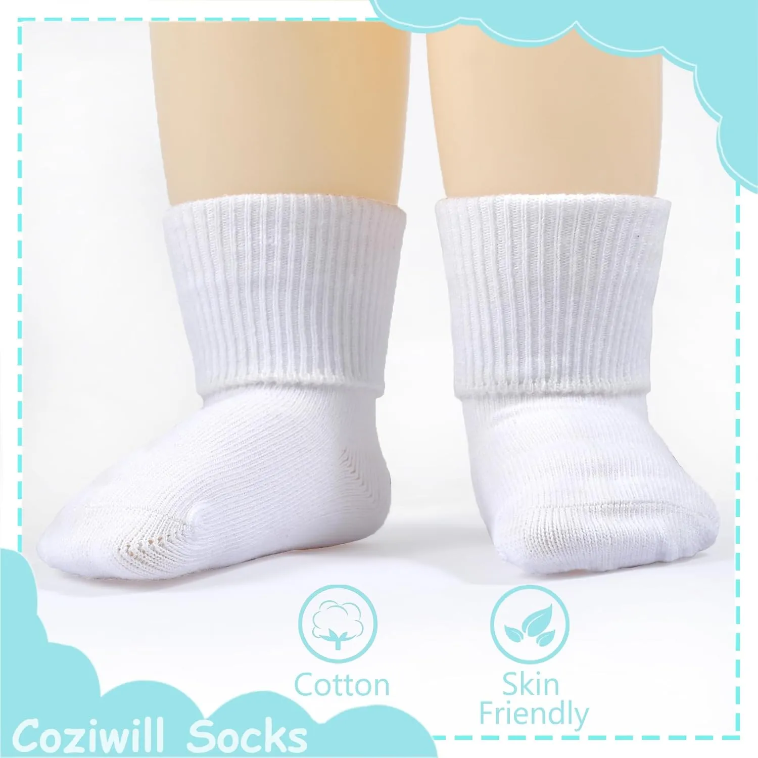 Baby Socks Newborn Seamless Crew Socks Infant Turn Cuff Socks Baptism Christening Baby Girls Boys 0-3/3-12 months 6/12 Pack