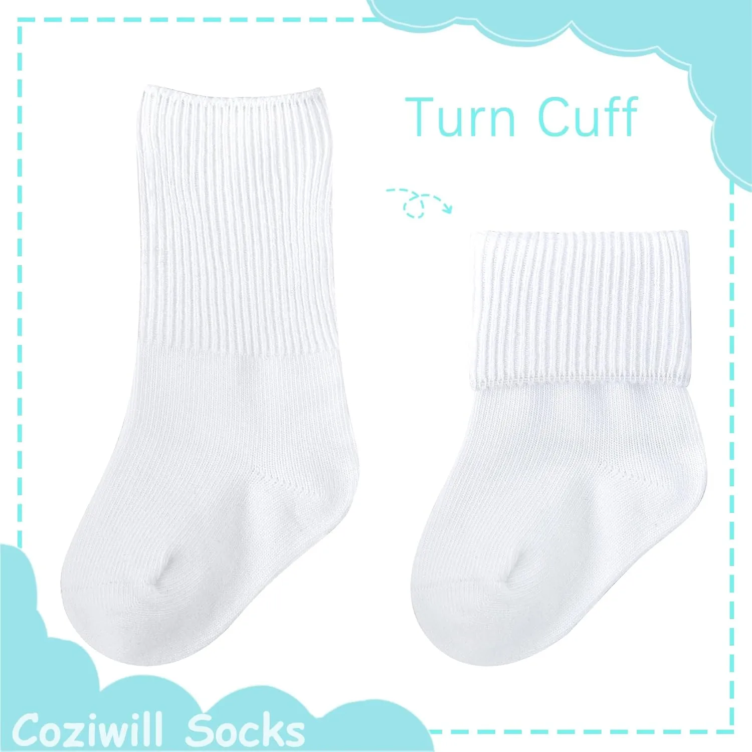 Baby Socks Newborn Seamless Crew Socks Infant Turn Cuff Socks Baptism Christening Baby Girls Boys 0-3/3-12 months 6/12 Pack
