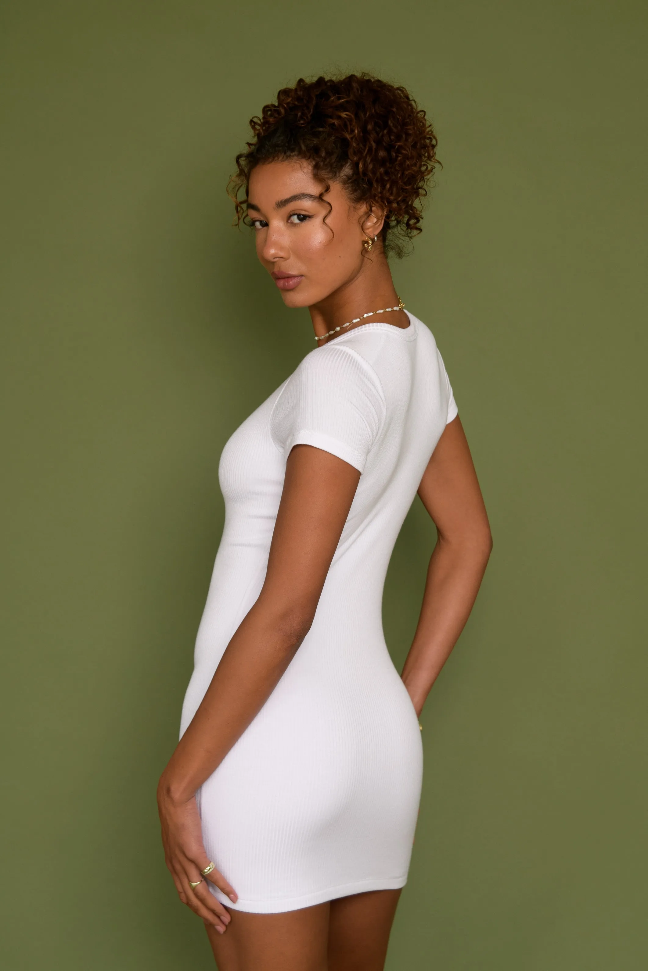 Baby Tee Dress Ribbed - White