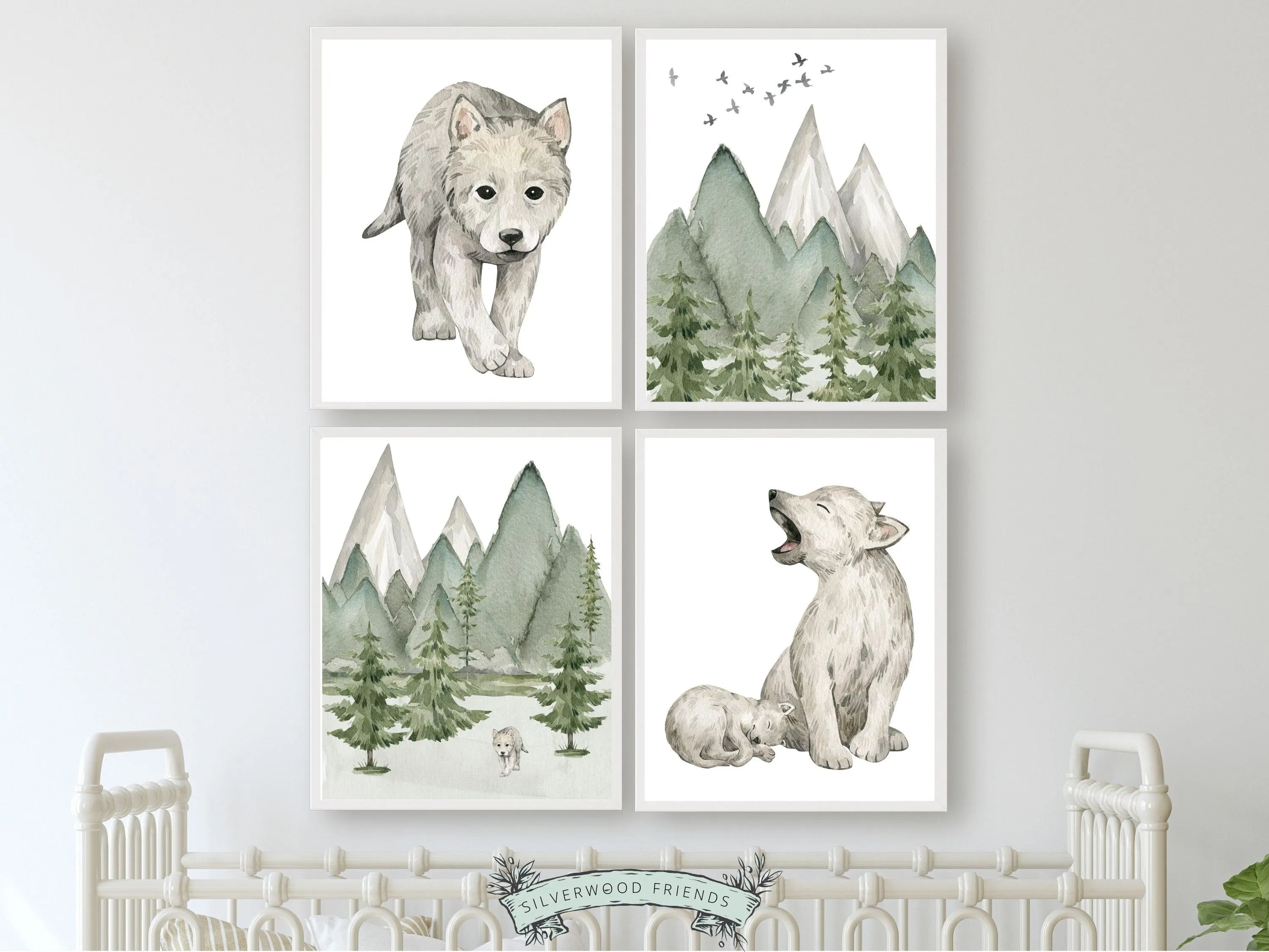 Baby Wolf Nursery Set of 4 Prints