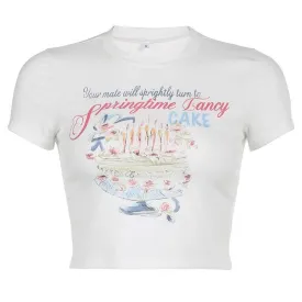 BerryBetty - Cake pattern contrast short sleeve crewneck crop top - Final Sale
