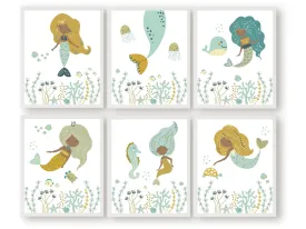 Black Mermaid Nursery Prints