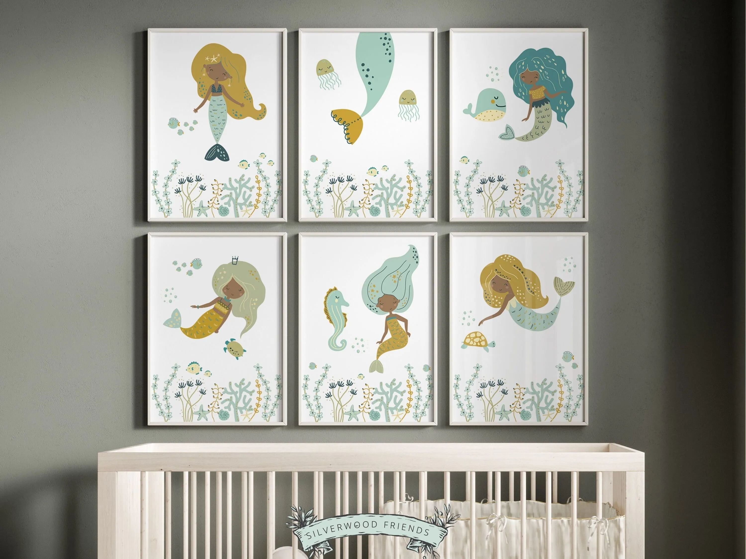 Black Mermaid Nursery Prints