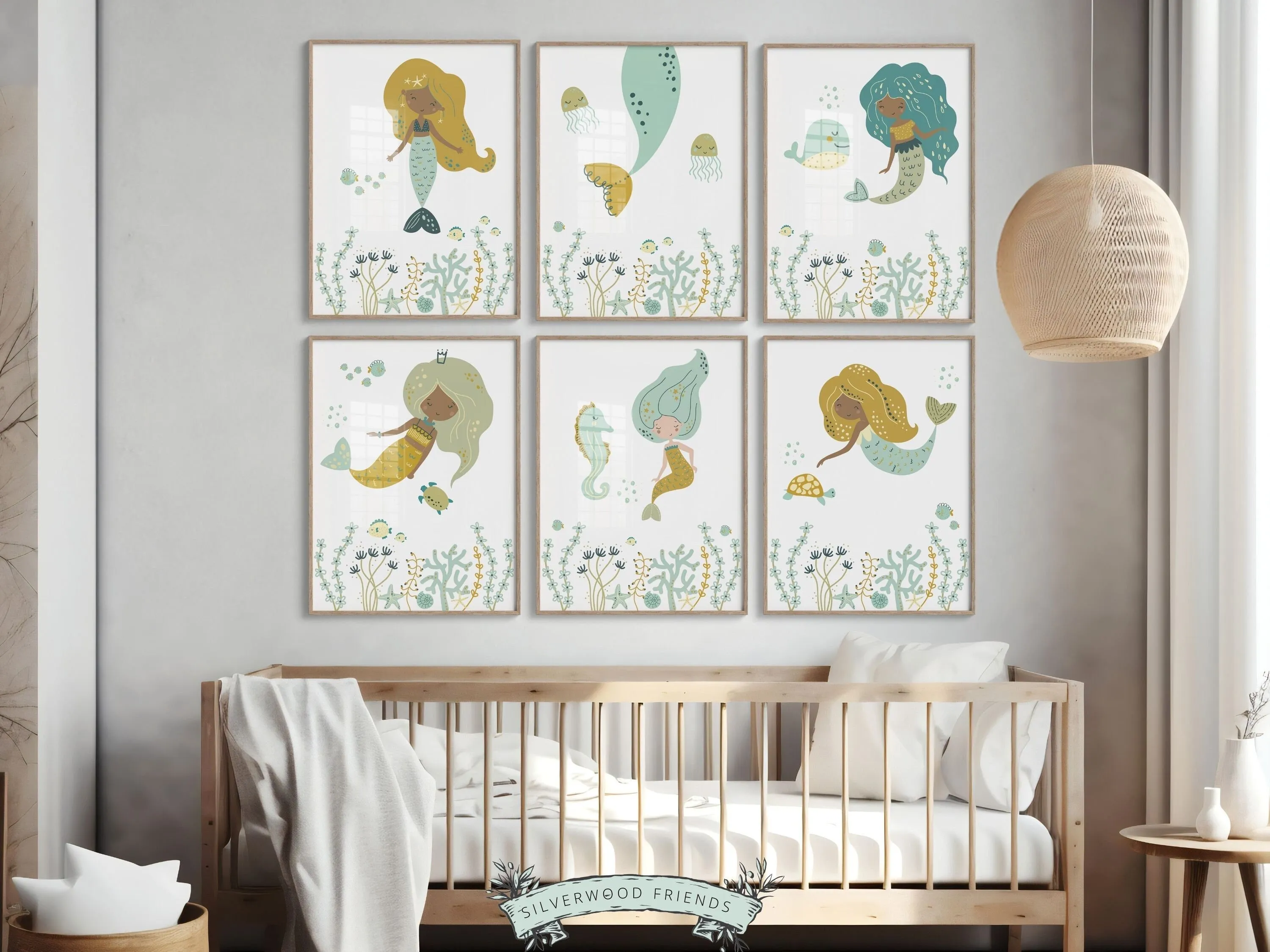 Black Mermaid Nursery Prints