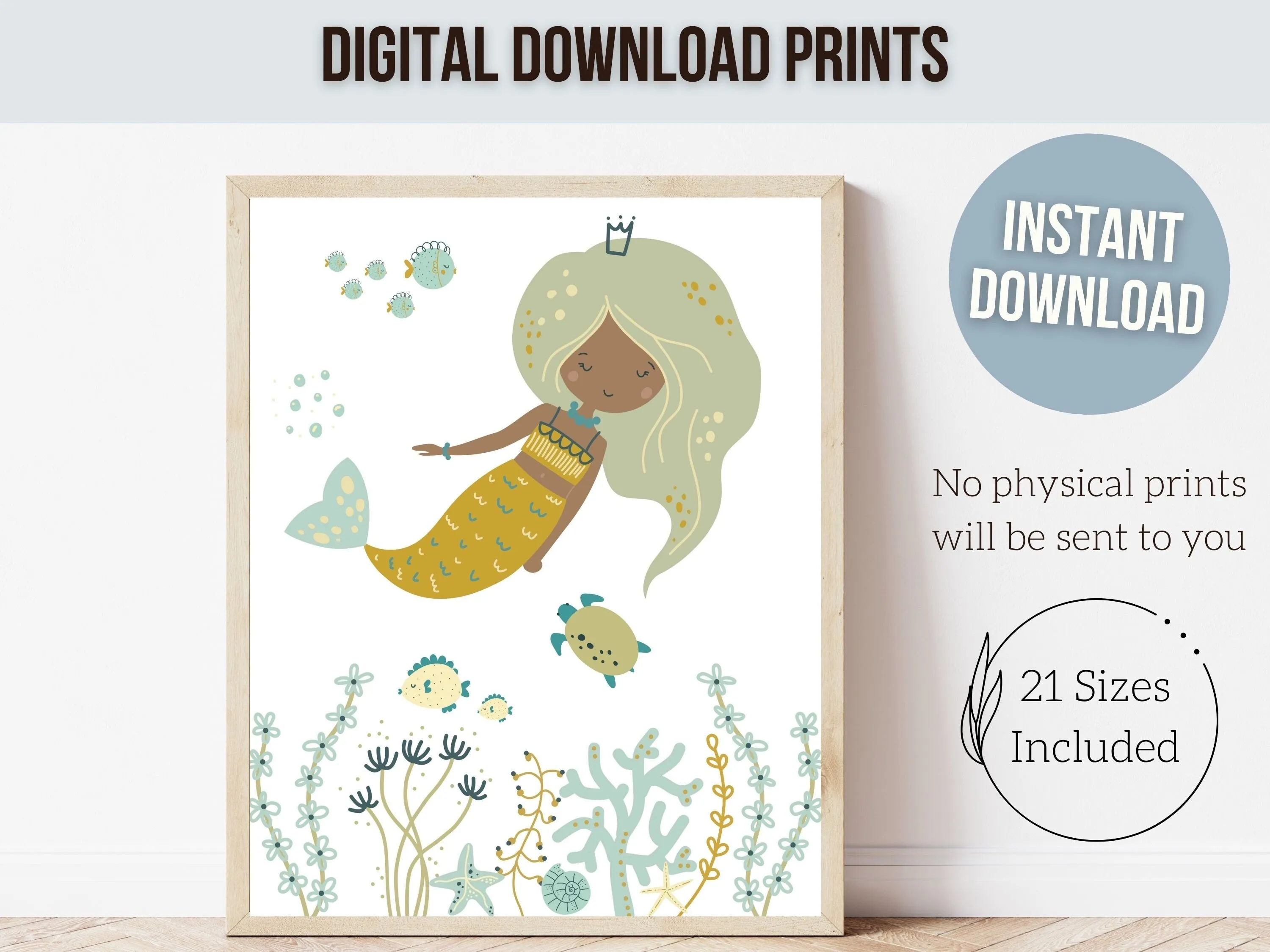 Black Mermaid Nursery Prints