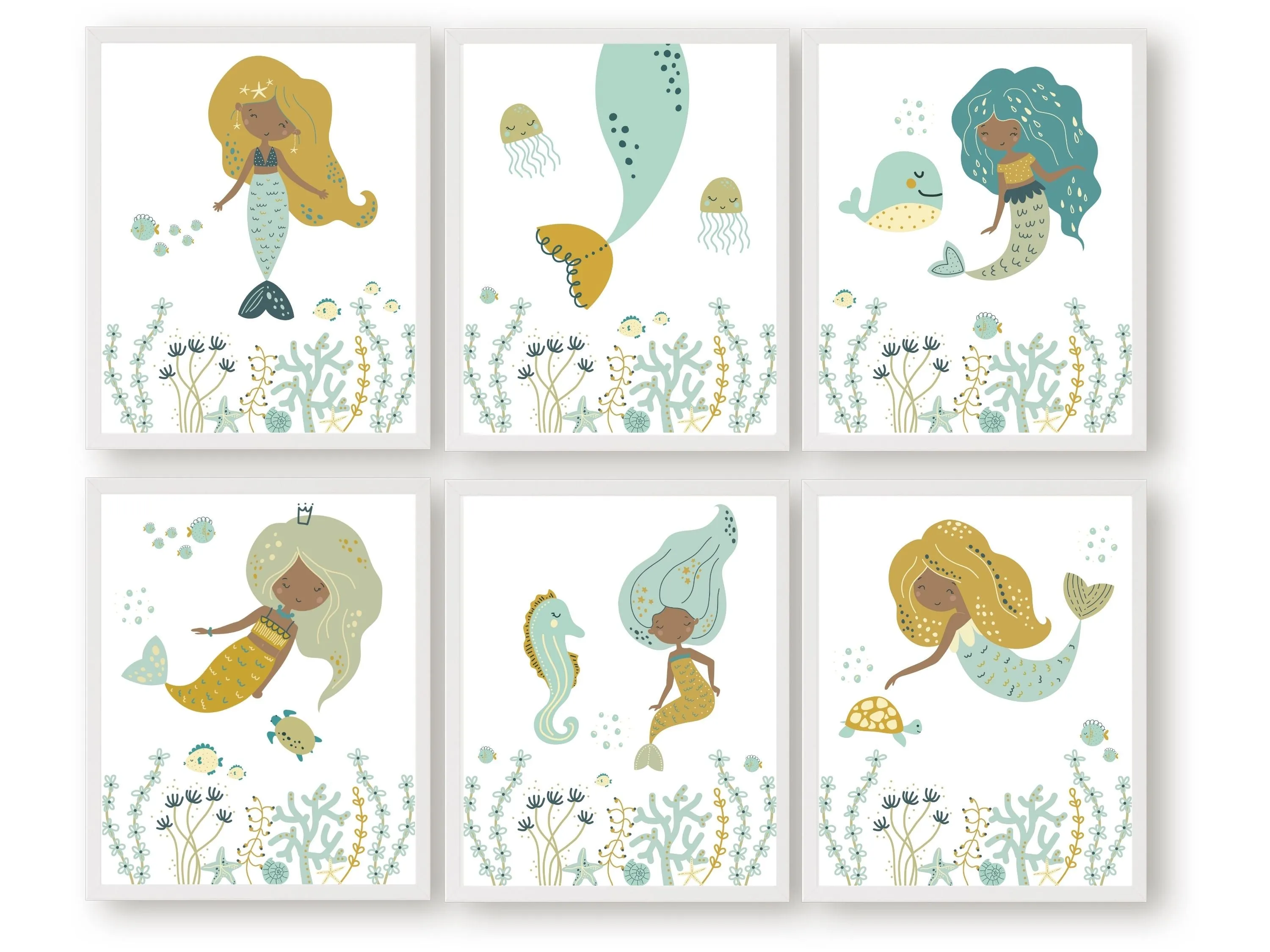 Black Mermaid Nursery Prints