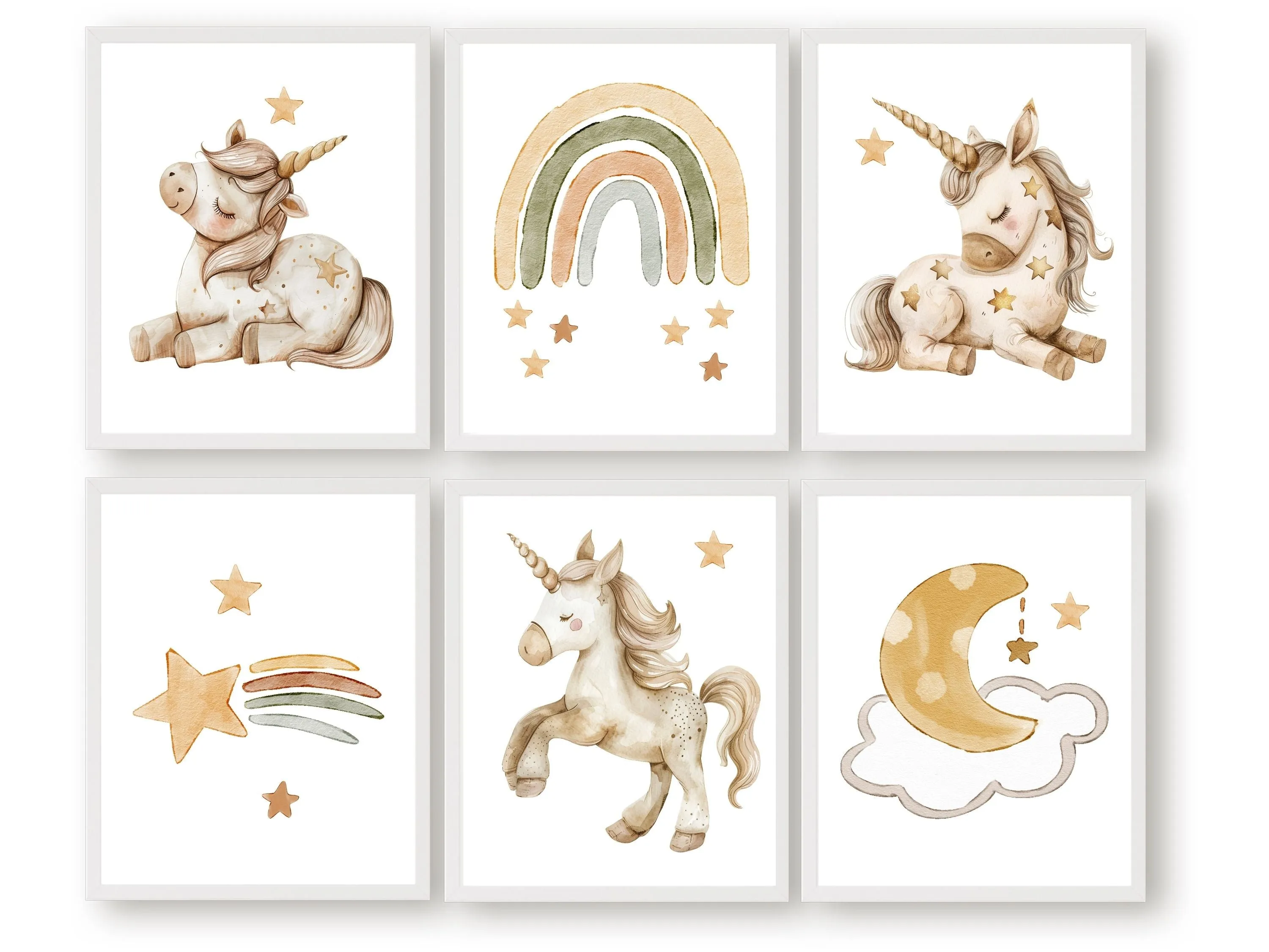 Boho Unicorn Nursery Prints - Set of 6