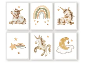 Boho Unicorn Nursery Prints - Set of 6