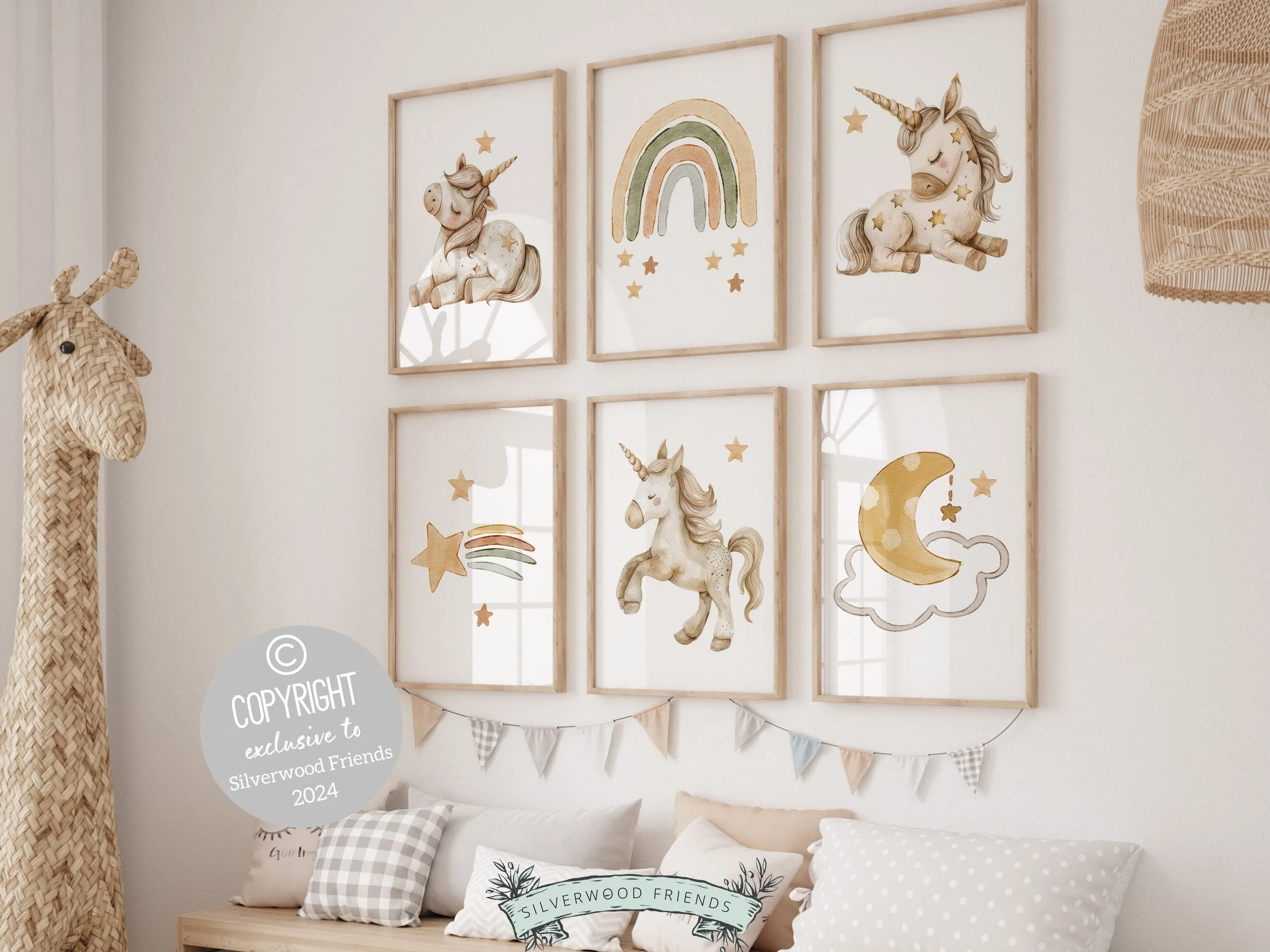 Boho Unicorn Nursery Prints - Set of 6