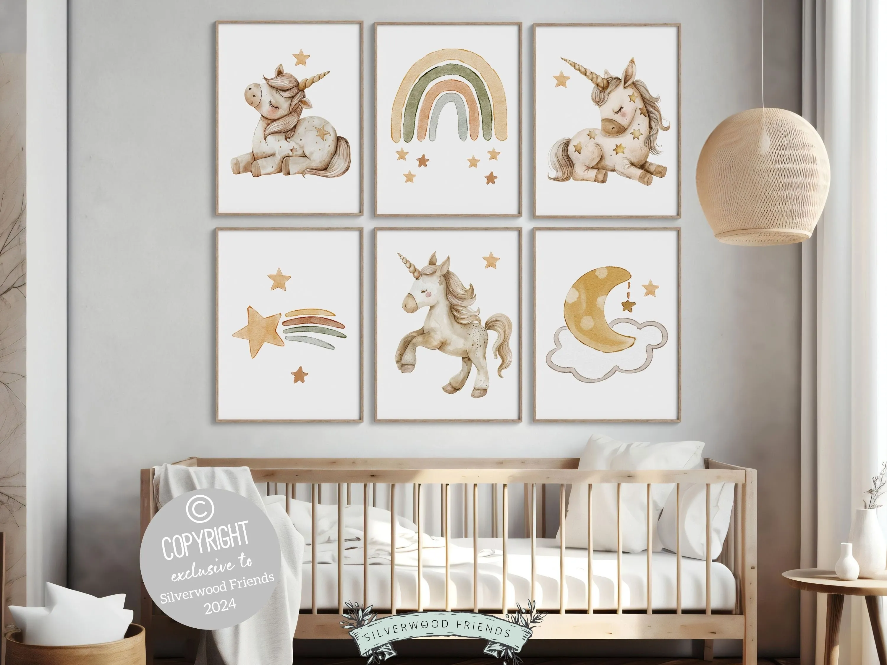 Boho Unicorn Nursery Prints - Set of 6