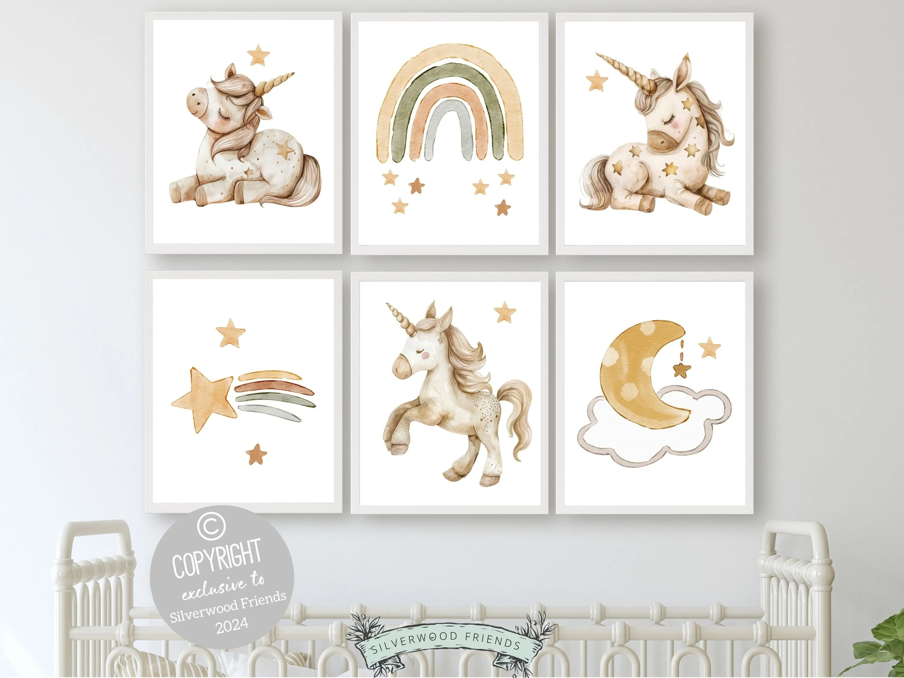 Boho Unicorn Nursery Prints - Set of 6