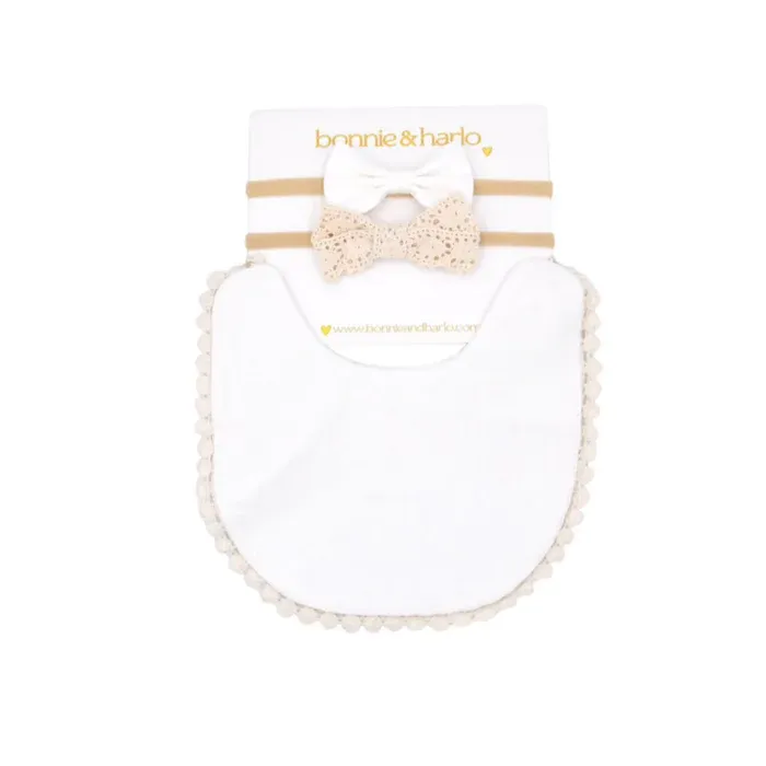 Bonnie & Harlo -Bib & Bow Set - White