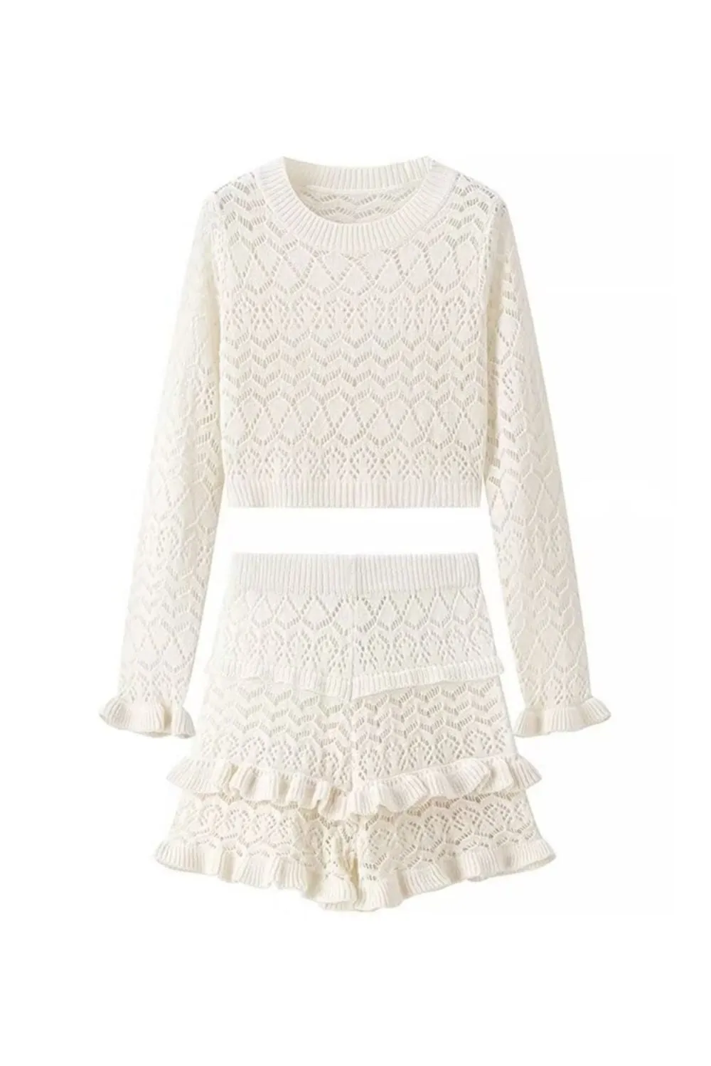 'Brooklyn'Minimalist Knit Top & Openwork Skirt Set（Sold Seperately)