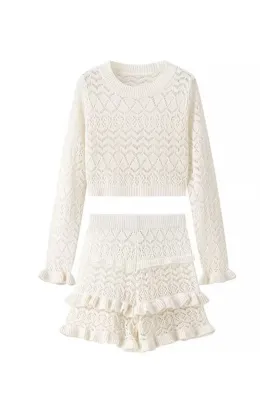 'Brooklyn'Minimalist Knit Top & Openwork Skirt Set（Sold Seperately)