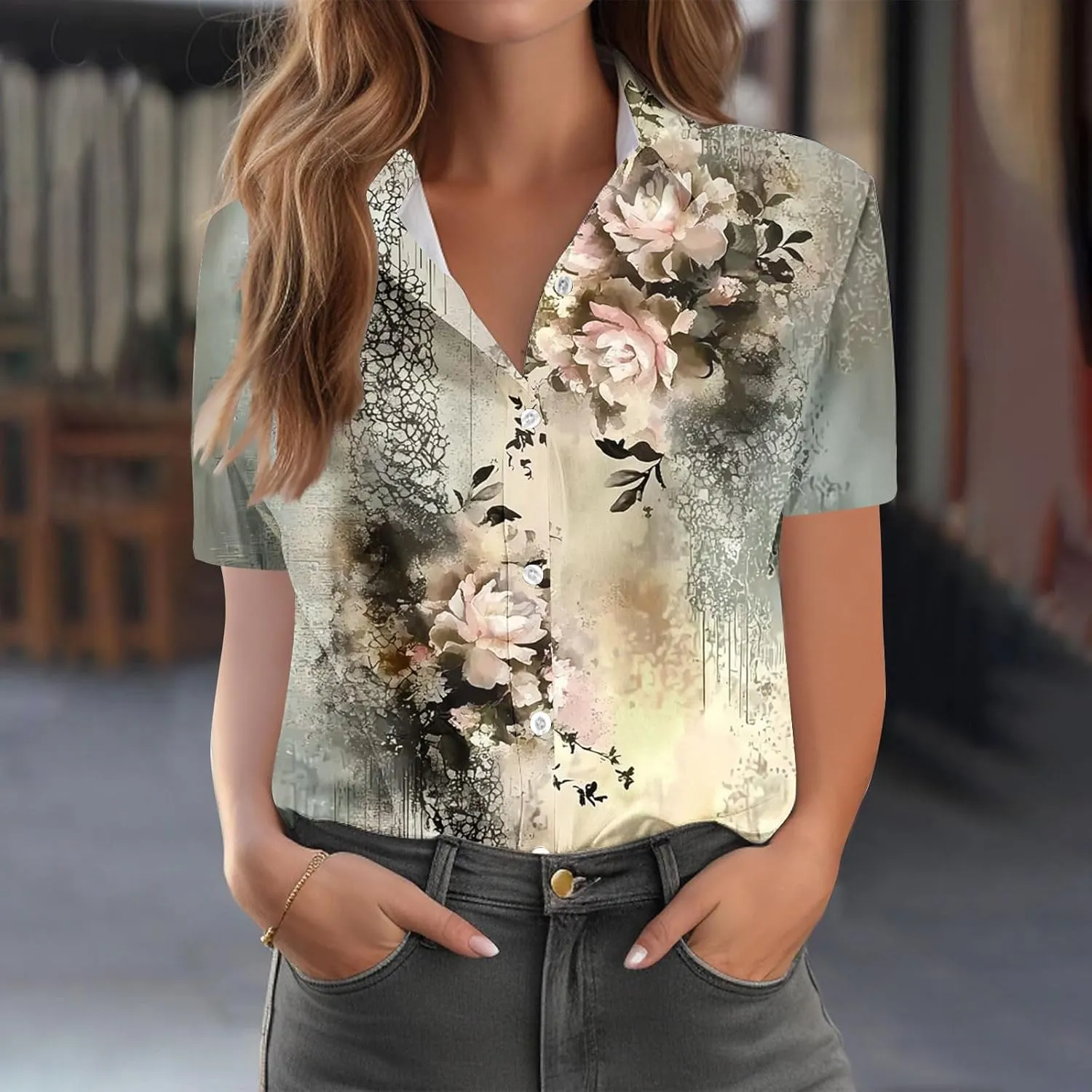 Button Down Shirts for Women Dressy Casual Short Sleeve Blouses Trendy Business Work Tops Trendy Summer Beach Outfits