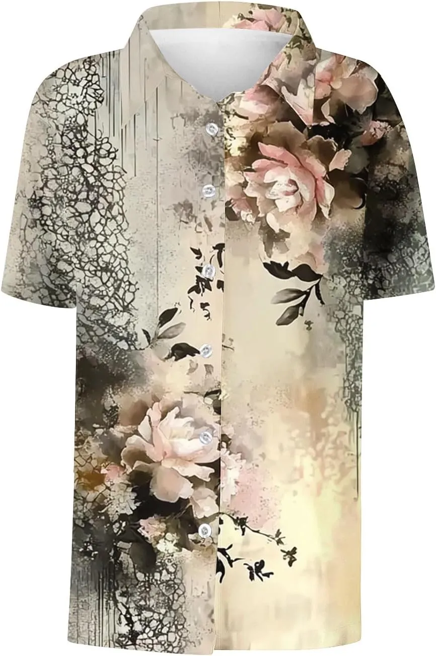 Button Down Shirts for Women Dressy Casual Short Sleeve Blouses Trendy Business Work Tops Trendy Summer Beach Outfits