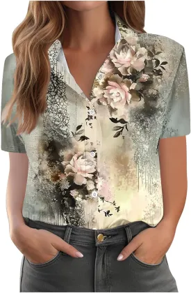 Button Down Shirts for Women Dressy Casual Short Sleeve Blouses Trendy Business Work Tops Trendy Summer Beach Outfits