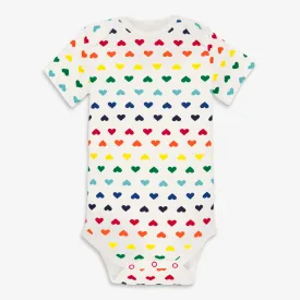 Clearance organic short sleeve babysuit in rainbow heart
