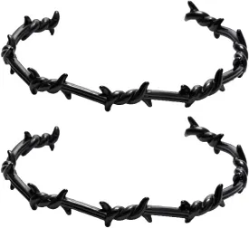 COLORFUL BLING Adjustable Punk Twist 2Pcs Barbed Wire Thorns Chunky Brambles Safety Spur Link Chain Bracelet Set Couple Friendship Hip Hop Rock Cool Cuff Bangle Jewelry