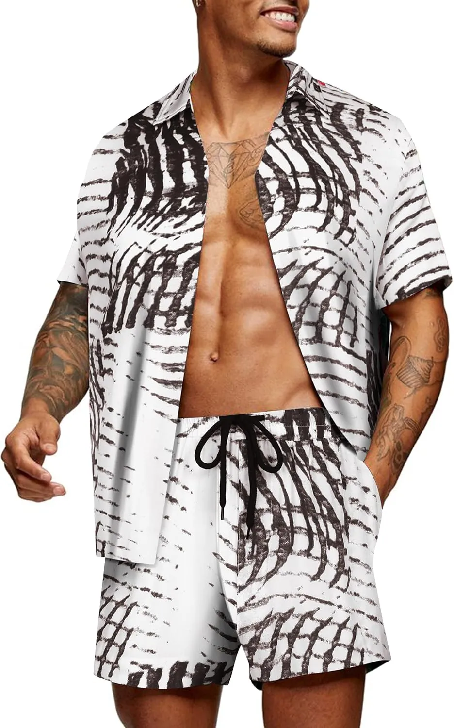 COOFANDY Men's Hawaiian Matching Set Summer Beach 2 Piece Outfits Flower Button Down Shirts and Shorts Vacation Outfits