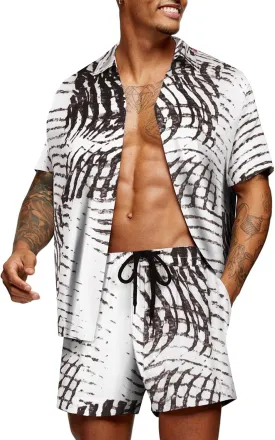 COOFANDY Men's Hawaiian Matching Set Summer Beach 2 Piece Outfits Flower Button Down Shirts and Shorts Vacation Outfits