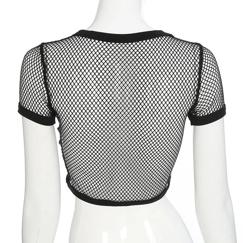 'Courtney' Black Goth Fishnet Top
