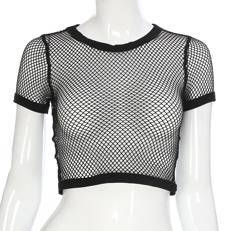 'Courtney' Black Goth Fishnet Top