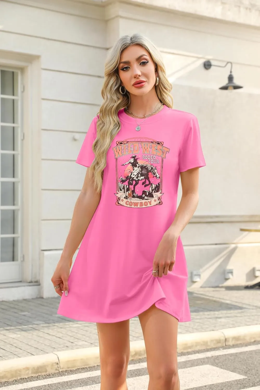 Cowgirl Western Dress for Women Rodeo Cowboy Graphic Tees Vintage Country Western Outfits Casual Short Sleeve Dresses