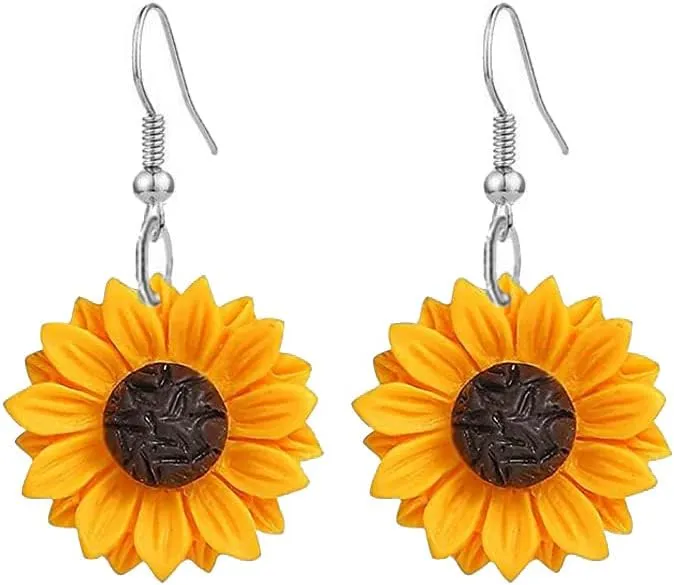 Daisy Sunflower Earrings for Women Handmade Resin Sunflower Dangle Earrings
