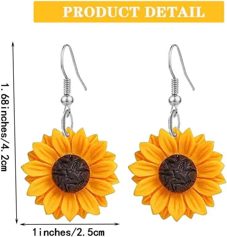 Daisy Sunflower Earrings for Women Handmade Resin Sunflower Dangle Earrings
