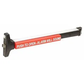 Detex V40 EB LD 628 99 36 Rim Exit Device, 36" Bar, Less Dogging, Exit Only, 99 Surface Strike, Battery Operated Alarm, Satin Aluminum Clear Anodized